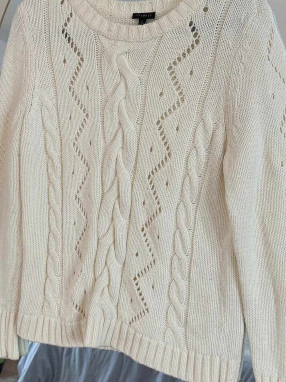 Talbots Ivory Cable Knit Sweater – Fisherman Style Size Medium